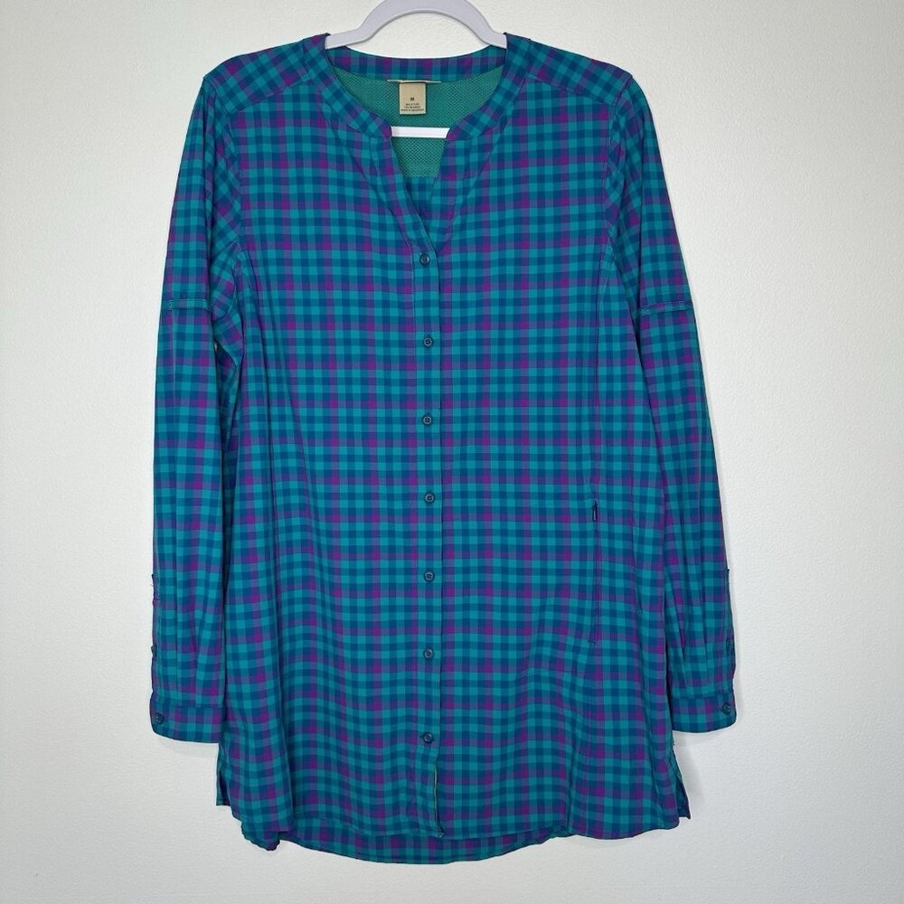 Duluth Flex Sidewinder Shirt Tunic Sz M Plaid Blue Outdoor Hiking